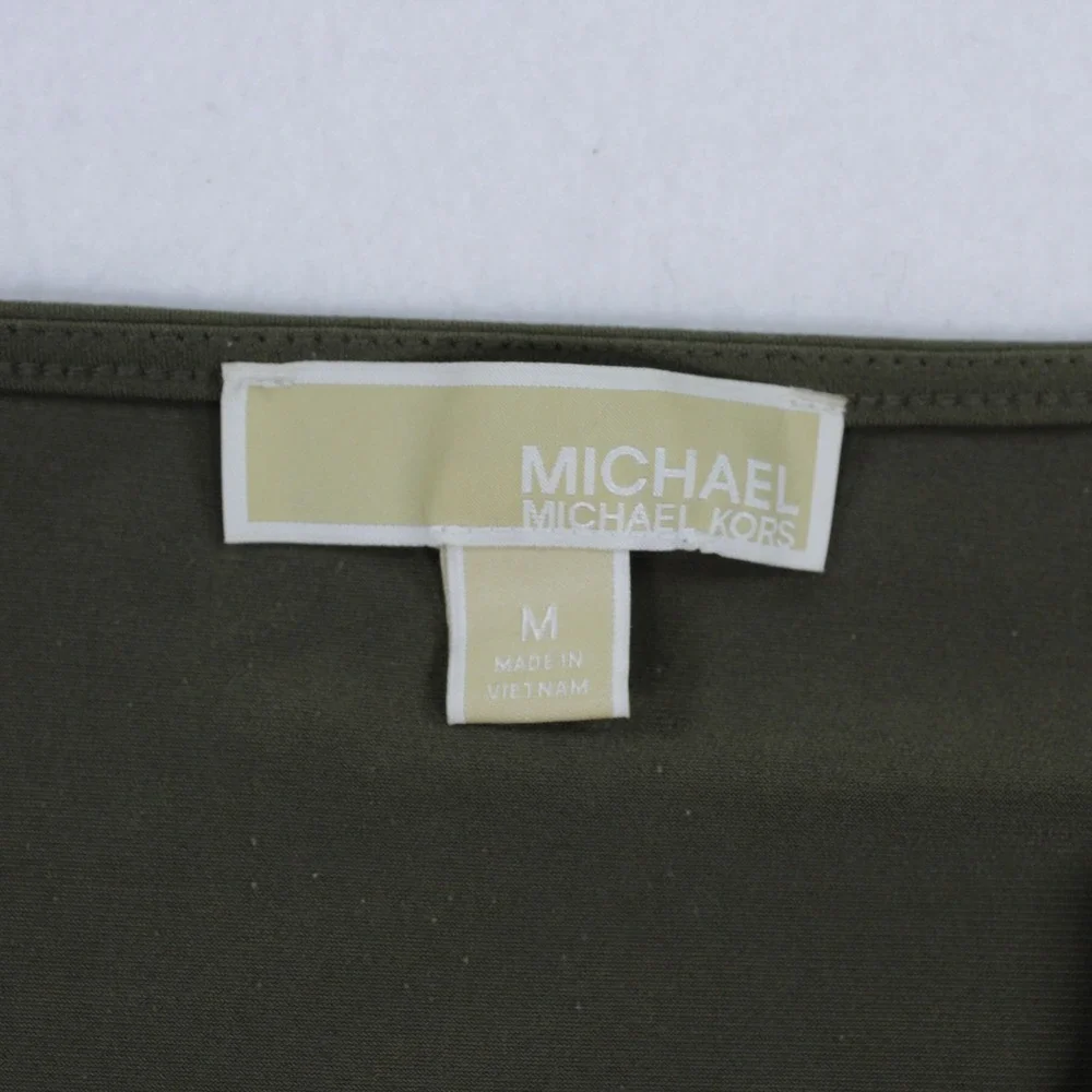 Michael Kors Long-Sleeve Blouse – Button-Detail Cowl Neck – Olive Green – Size M